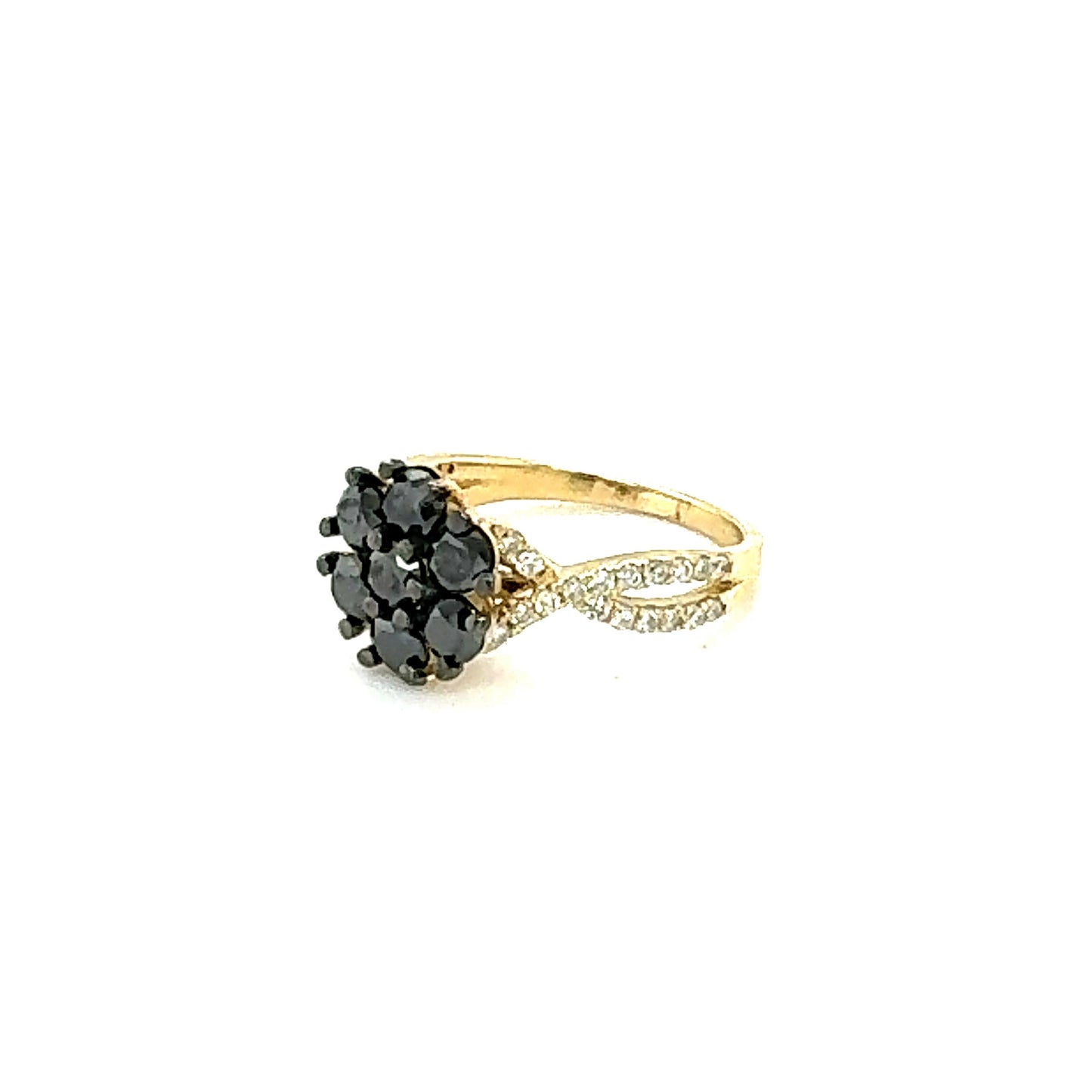 1.70 Carat Black Diamond Yellow Gold Cocktail Ring