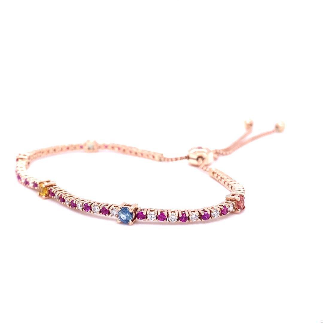 2.17 Carat Sapphire Diamond Adjustable Bracelet 14 Karat Rose Gold