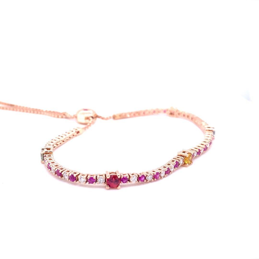 2.17 Carat Sapphire Diamond Adjustable Bracelet 14 Karat Rose Gold