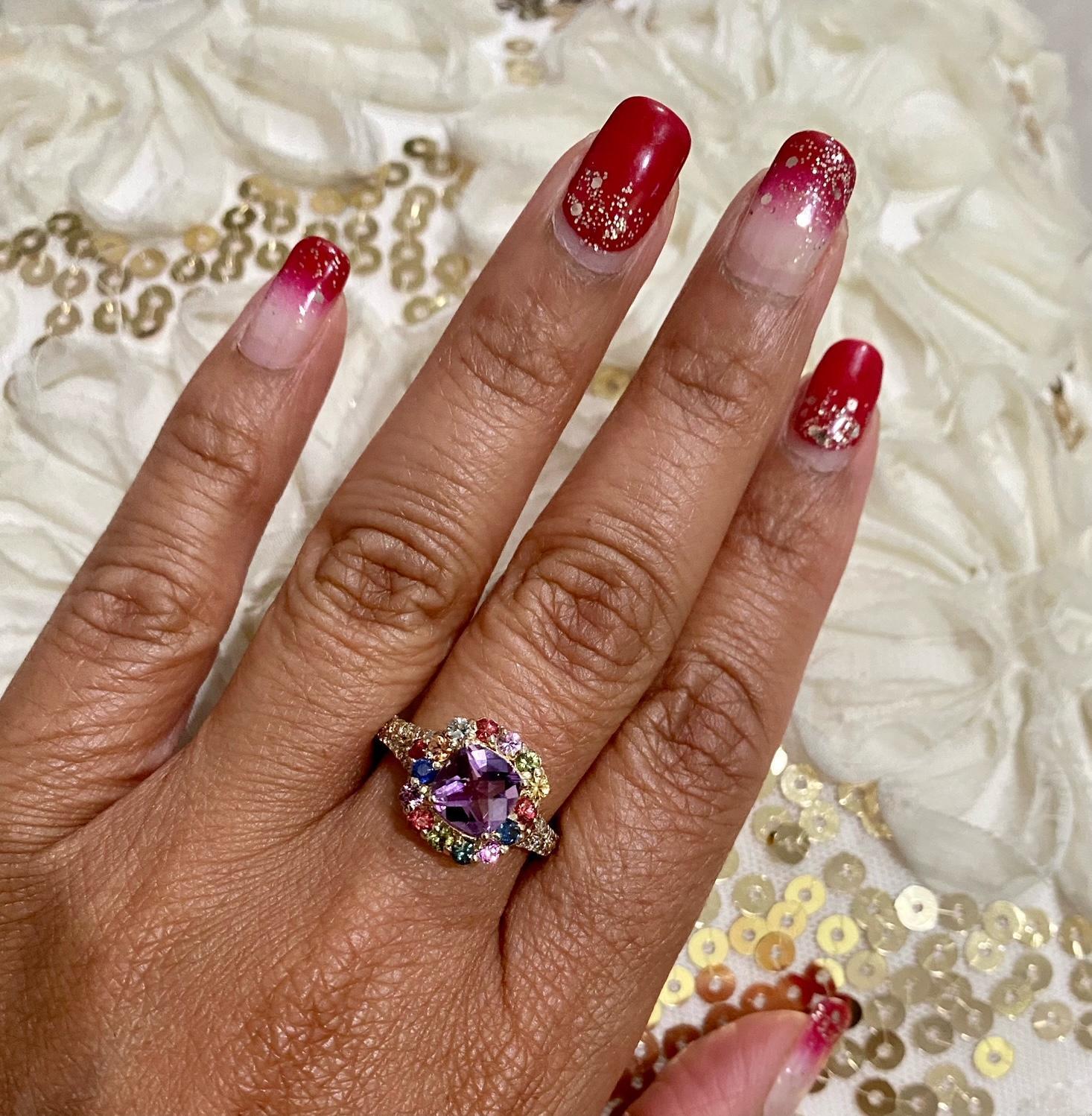 2.38 Carat Amethyst Sapphire Diamond Yellow Gold Cocktail Ring