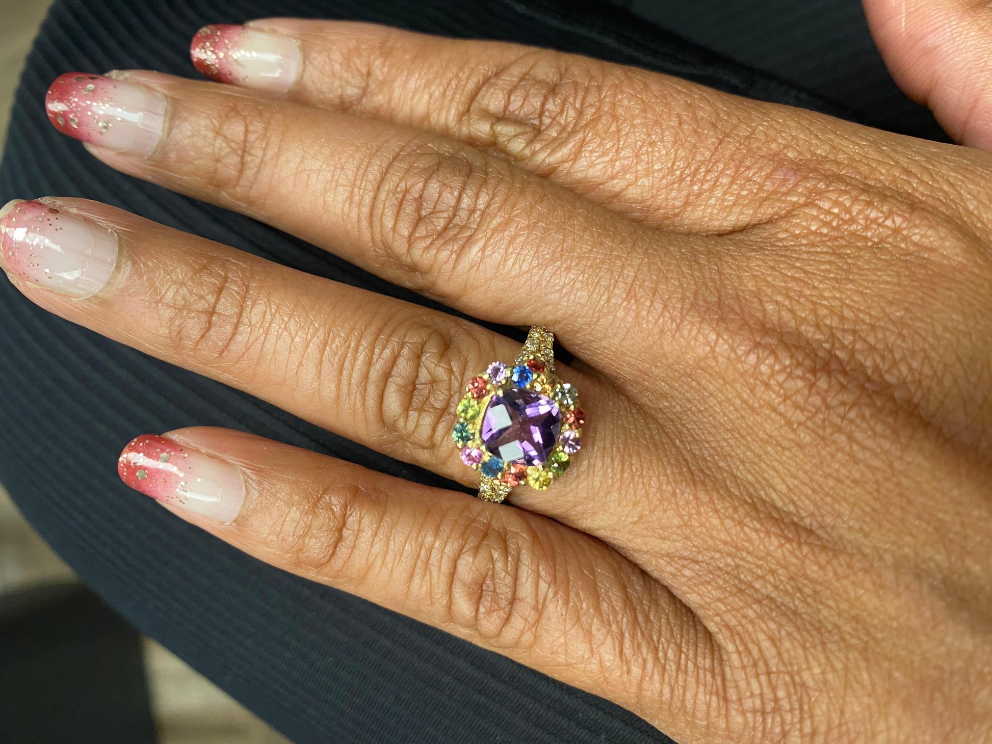 2.38 Carat Amethyst Sapphire Diamond Yellow Gold Cocktail Ring