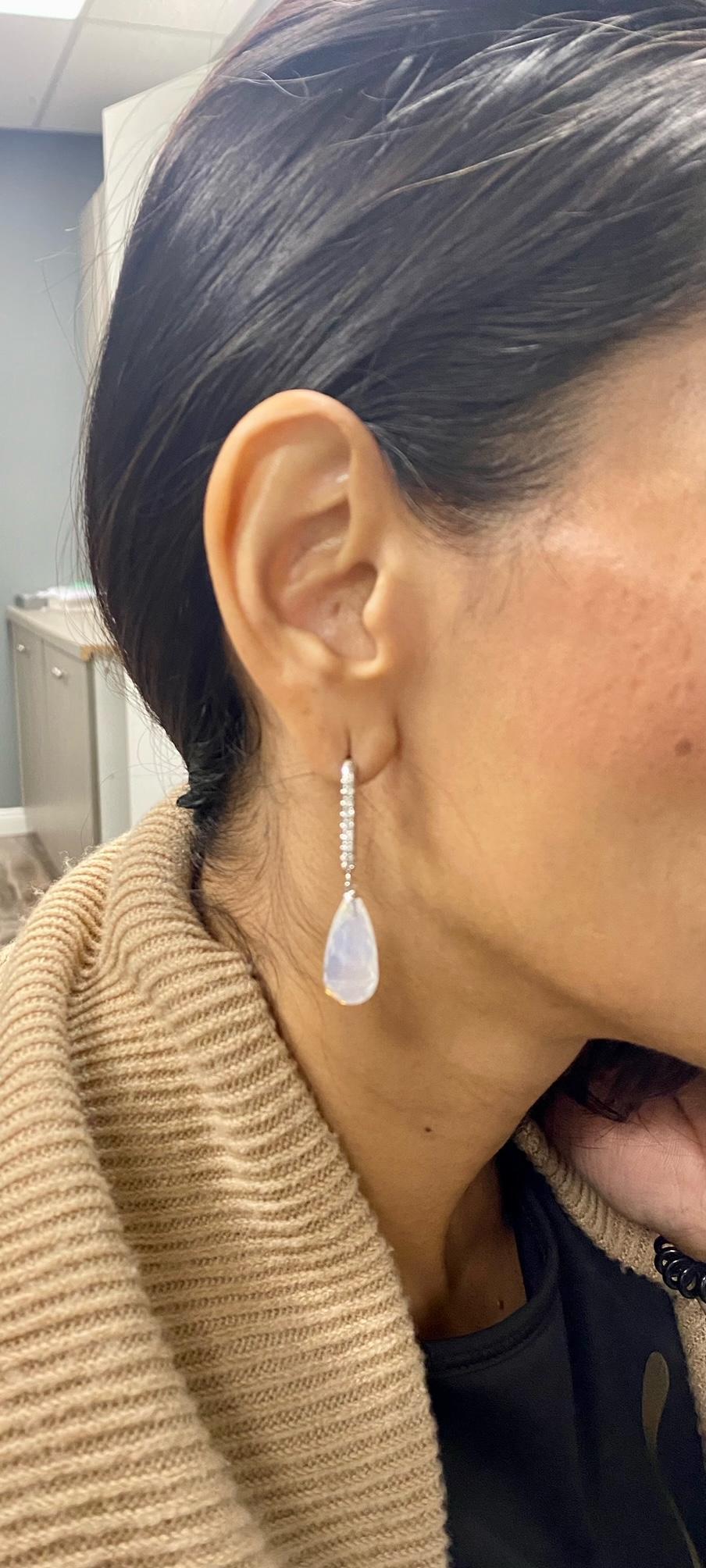 27.54 Carat Moon Quartz Diamond White Gold Drop Earrings