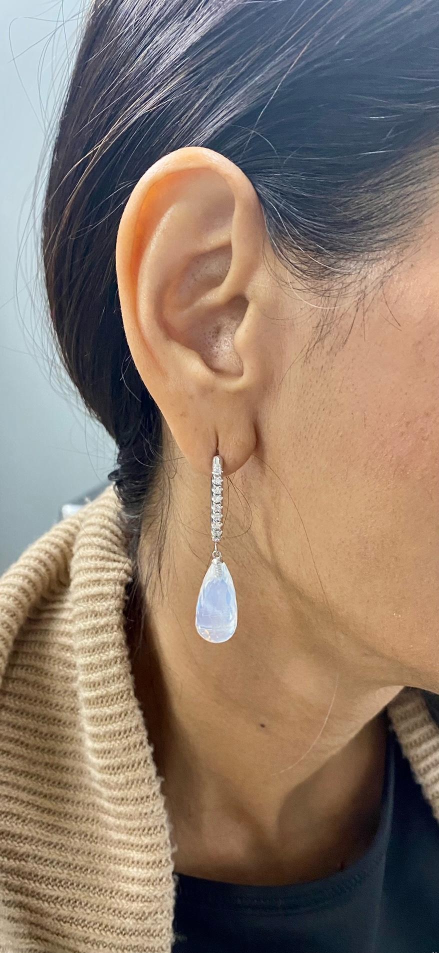 27.54 Carat Moon Quartz Diamond White Gold Drop Earrings