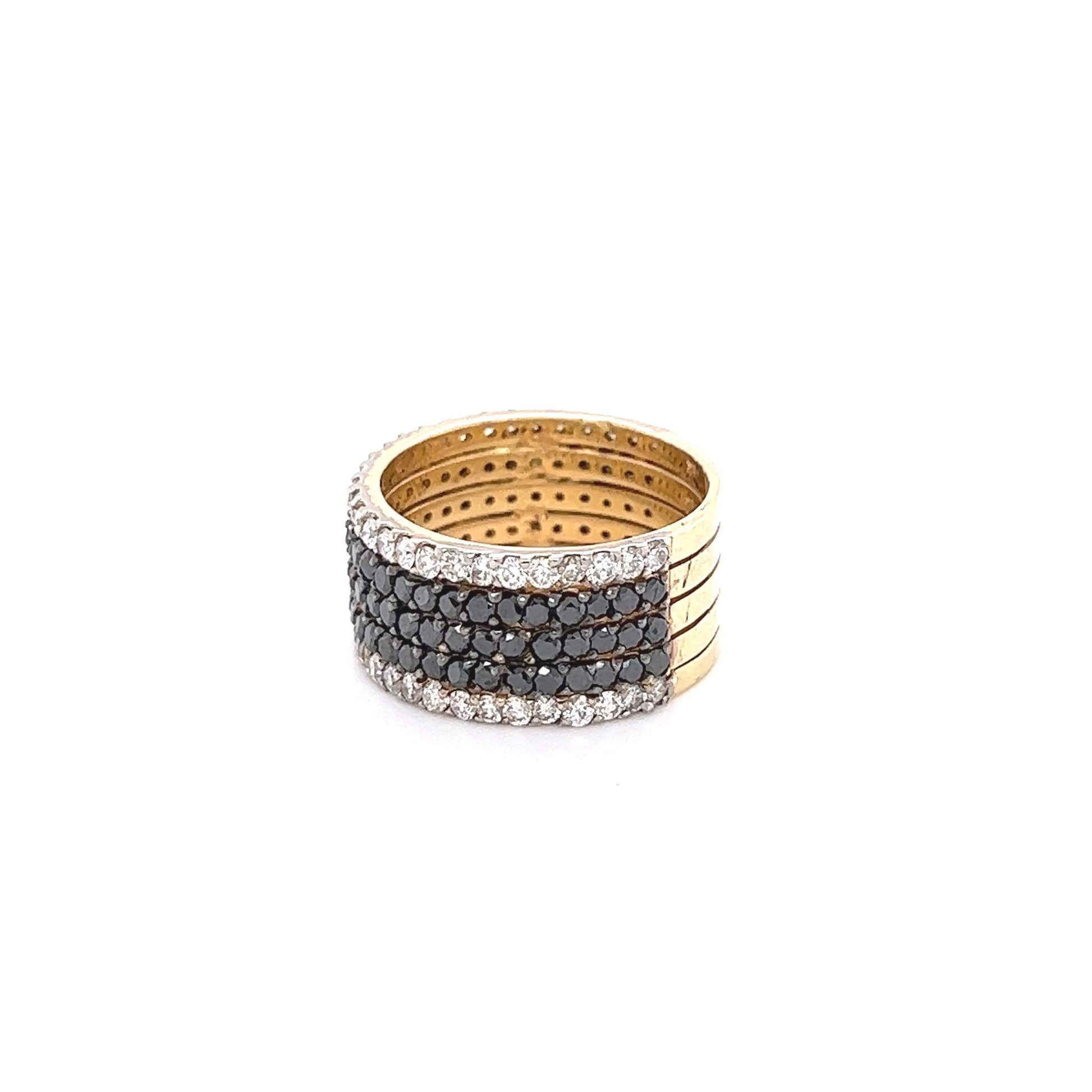 3.00 Carat Black Diamond White Diamond Yellow Gold Band