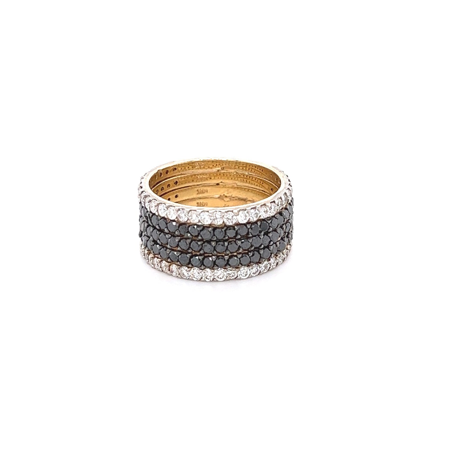 3.00 Carat Black Diamond White Diamond Yellow Gold Band