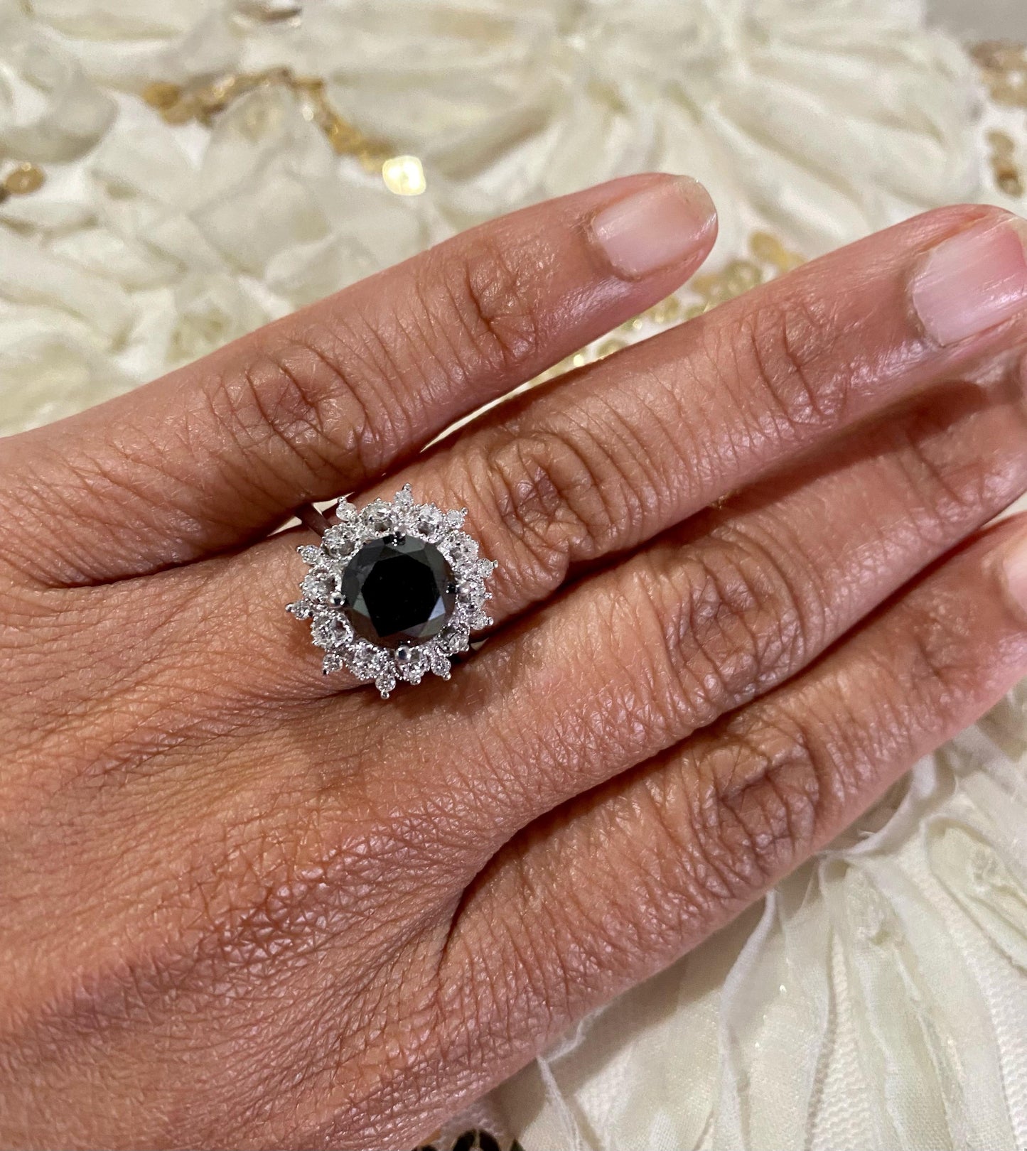 3.06 Carat Round Cut Black Diamond White Gold Cocktail Ring