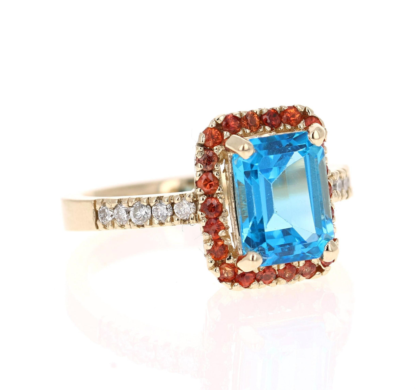 3.41 Carat Blue Topaz Sapphire Diamond Yellow Gold Engagement Ring