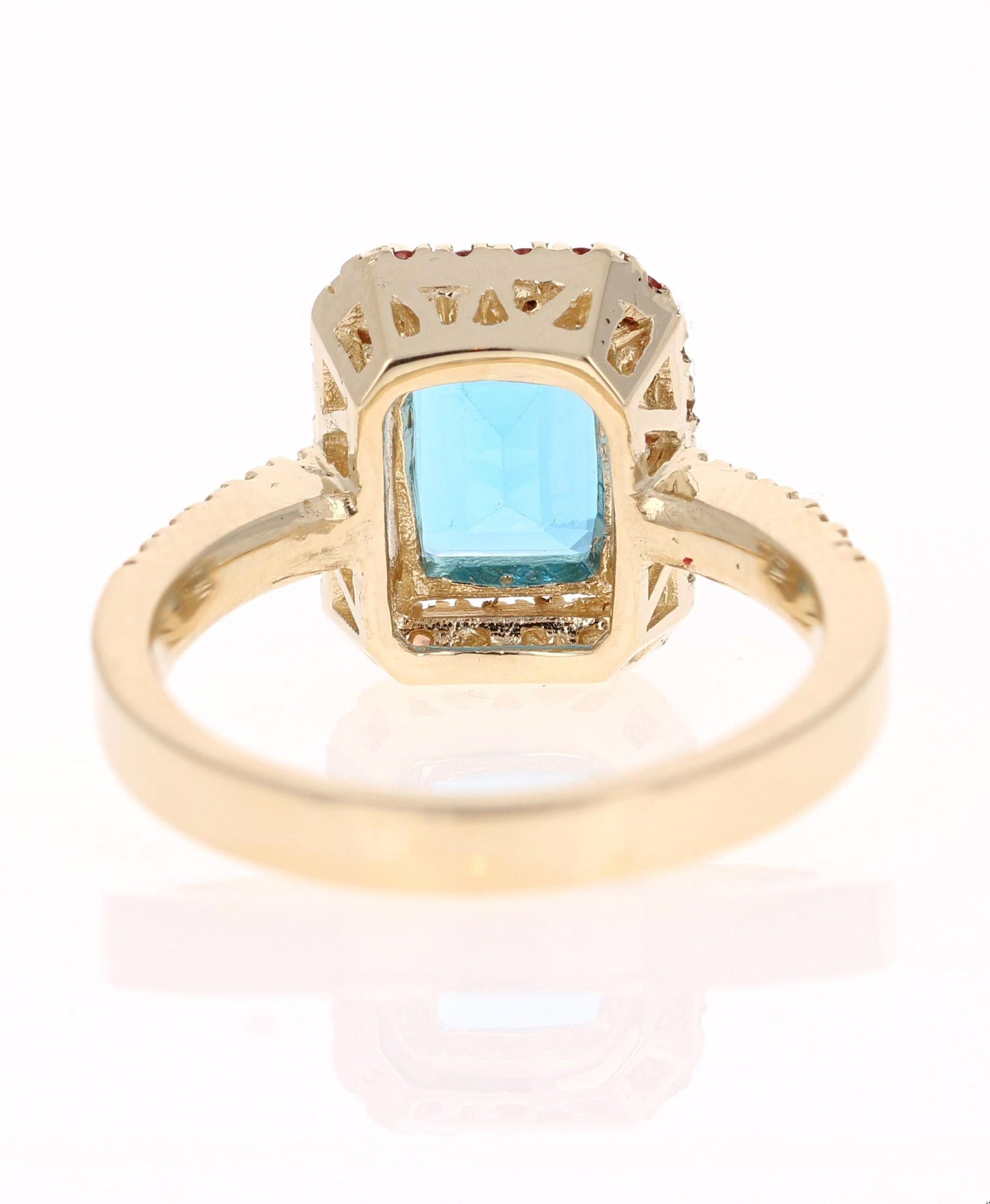 3.41 Carat Blue Topaz Sapphire Diamond Yellow Gold Engagement Ring