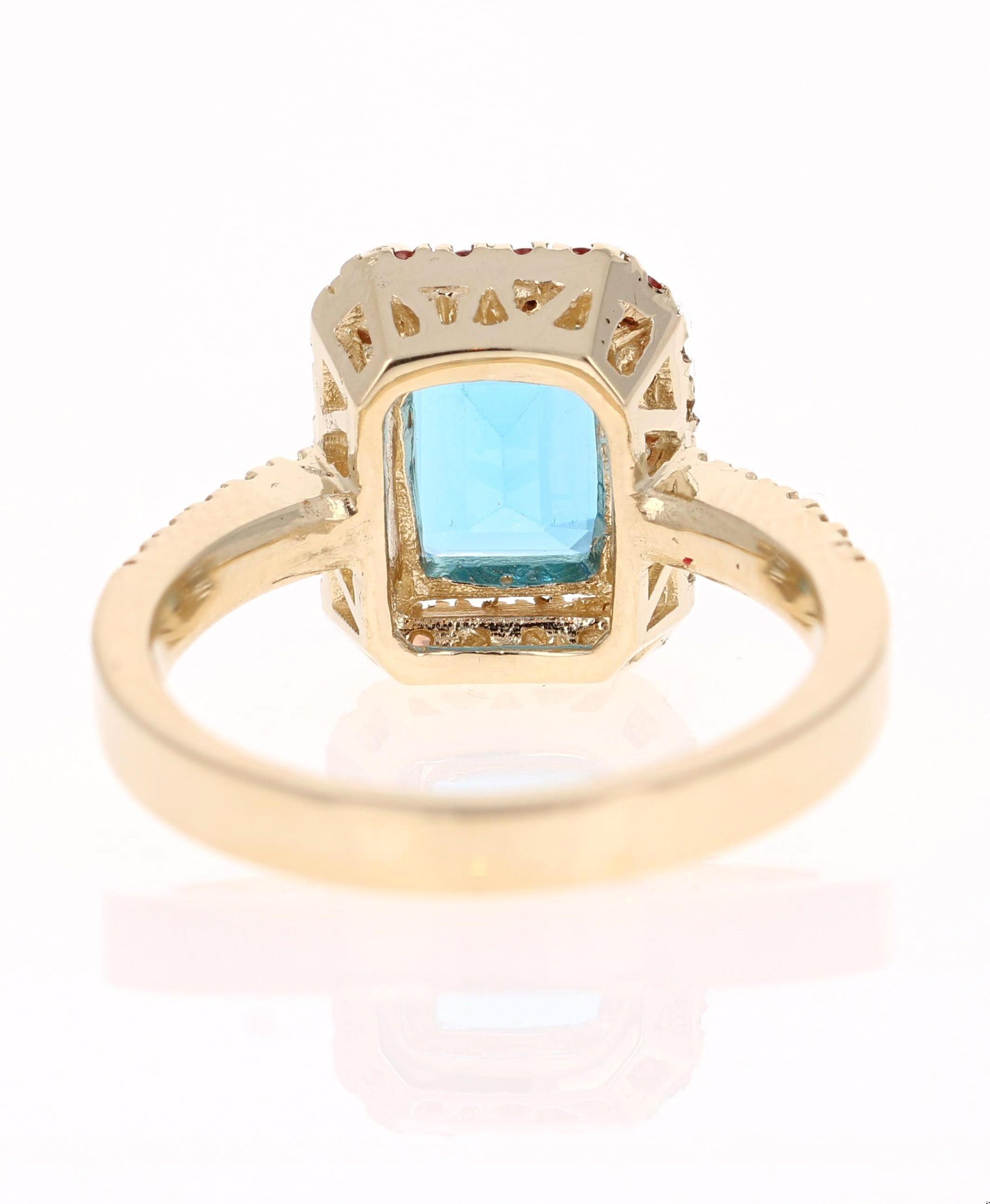 3.41 Carat Blue Topaz Sapphire Diamond Yellow Gold Engagement Ring
