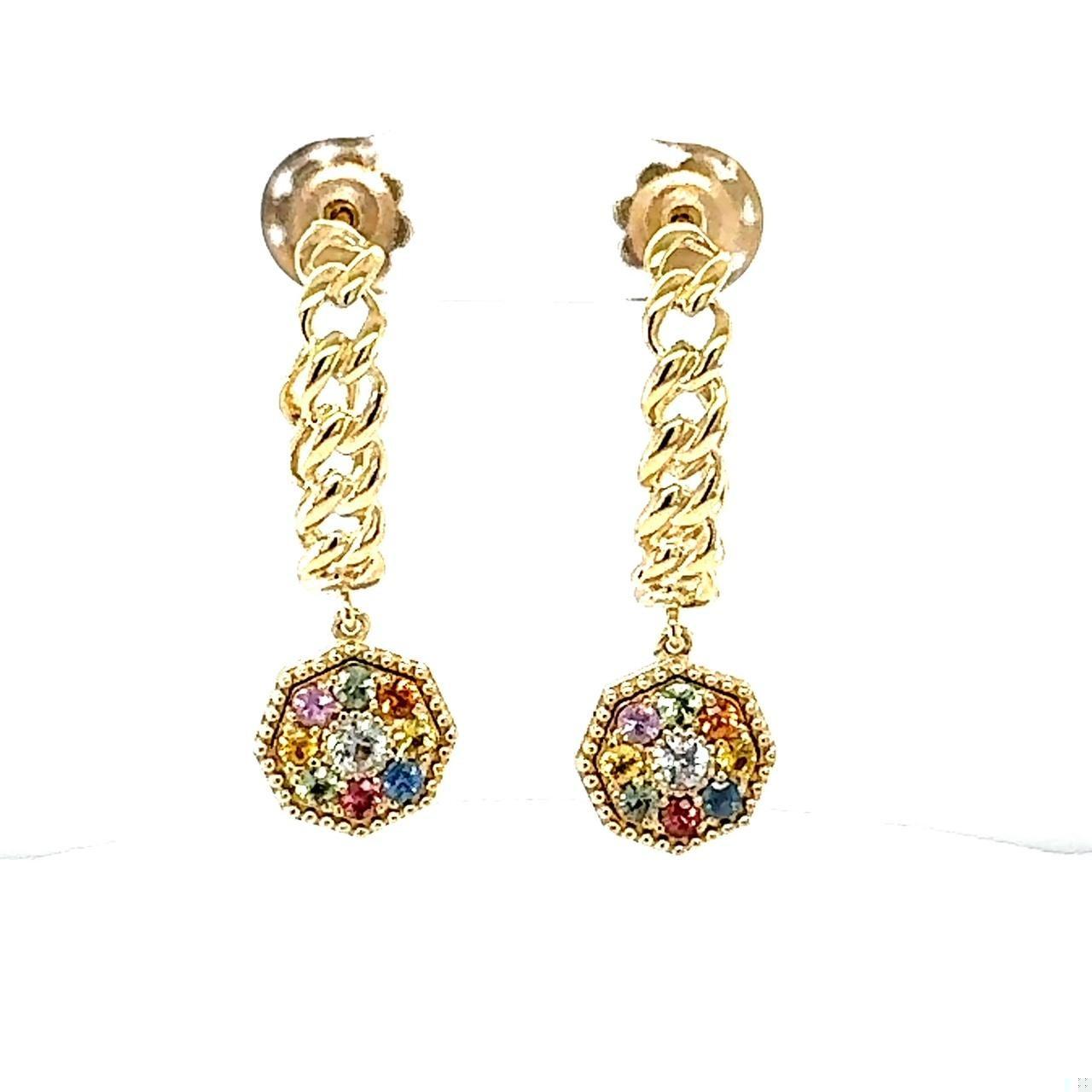 3.42 Carat Sapphire Yellow Gold Drop Earrings