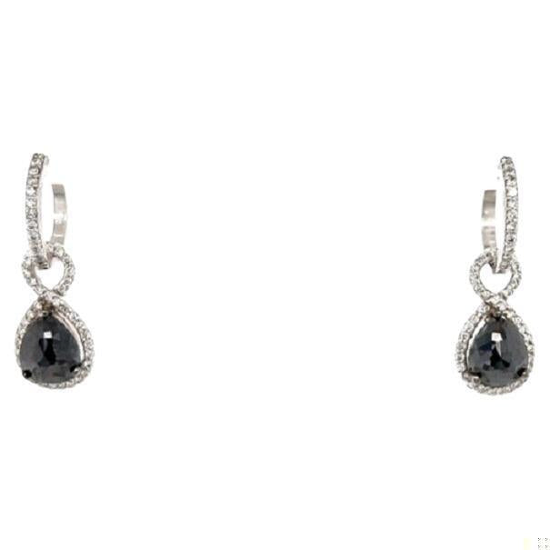 3.53 Carat Black Diamond White Diamond White Gold Dangle Earrings