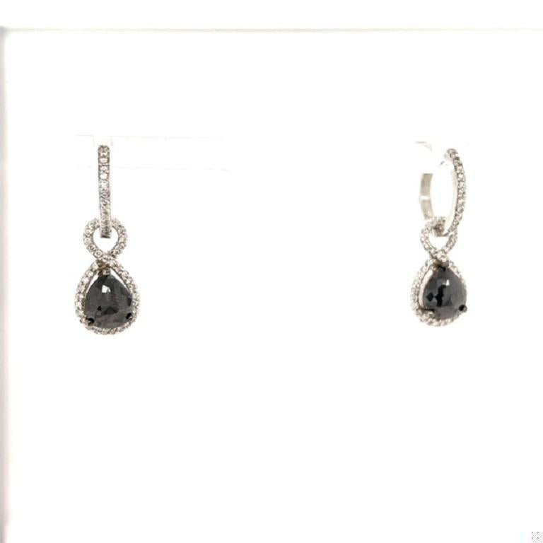 3.53 Carat Black Diamond White Diamond White Gold Dangle Earrings