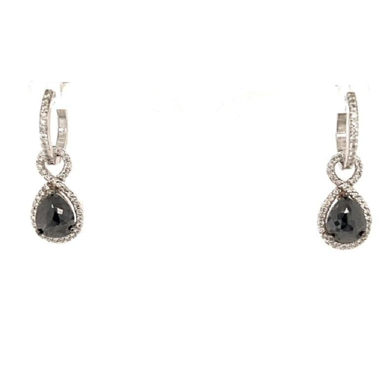 3.53 Carat Black Diamond White Diamond White Gold Dangle Earrings