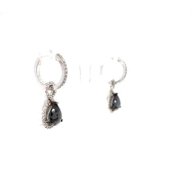 3.53 Carat Black Diamond White Diamond White Gold Dangle Earrings