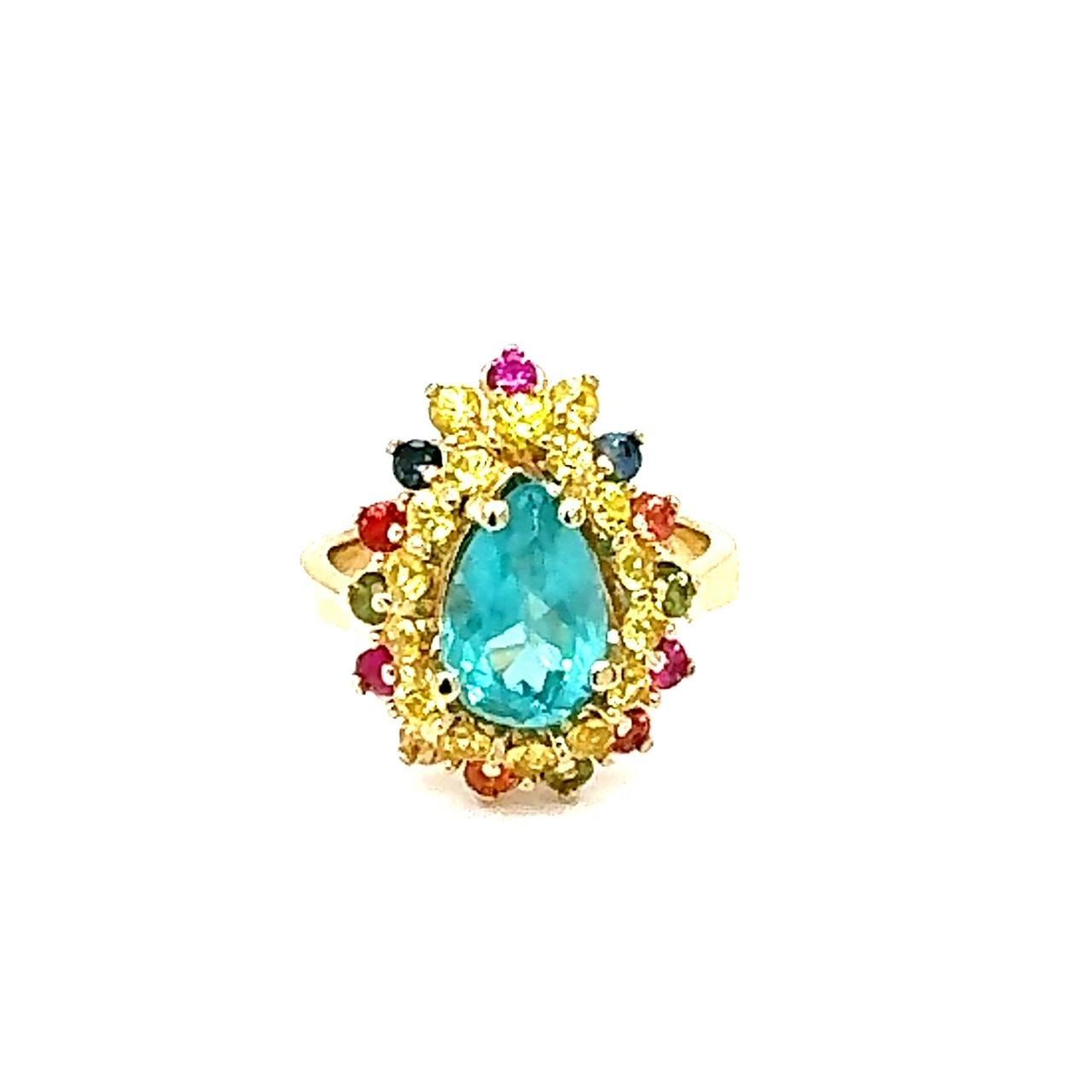 3.74 Carat Natural Apatite Sapphire Yellow Gold Cocktail Ring