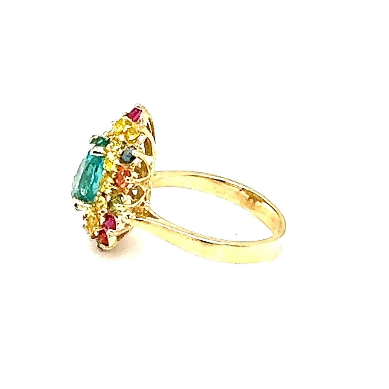 3.74 Carat Natural Apatite Sapphire Yellow Gold Cocktail Ring