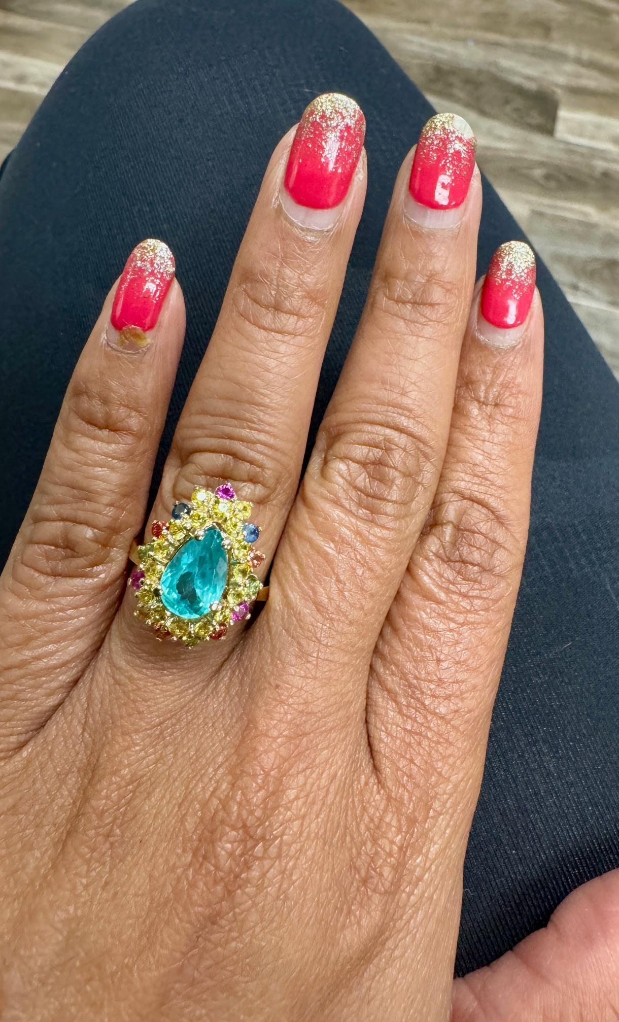3.74 Carat Natural Apatite Sapphire Yellow Gold Cocktail Ring