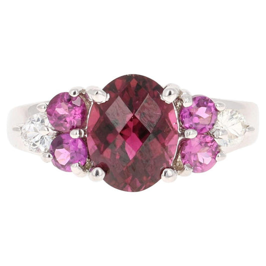 3.76 Carat Tourmaline Garnet Sapphire Diamond White Gold Ring