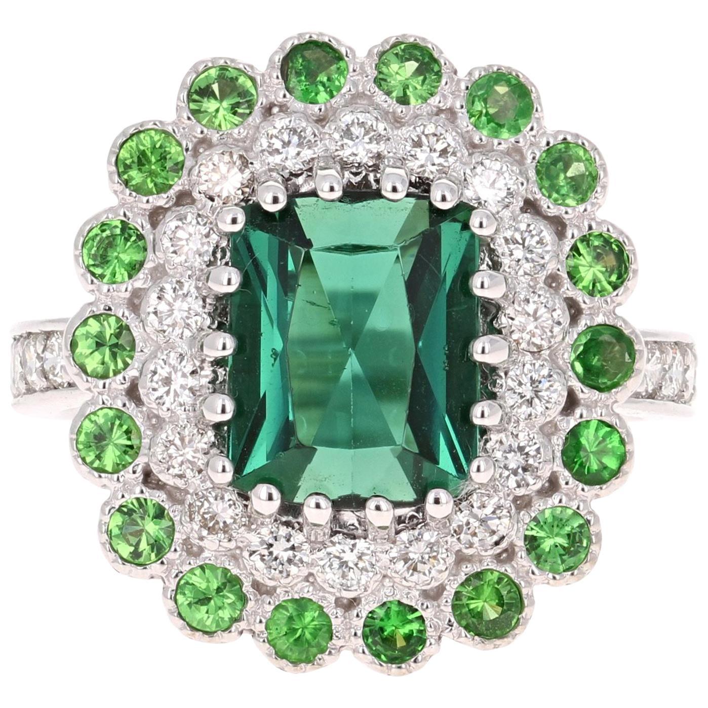 4.06 Carat Natural Tourmaline Diamond 14 Karat White Gold Cocktail Ring