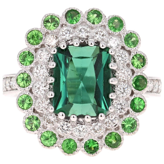 4.06 Carat Natural Tourmaline Diamond 14 Karat White Gold Cocktail Ring