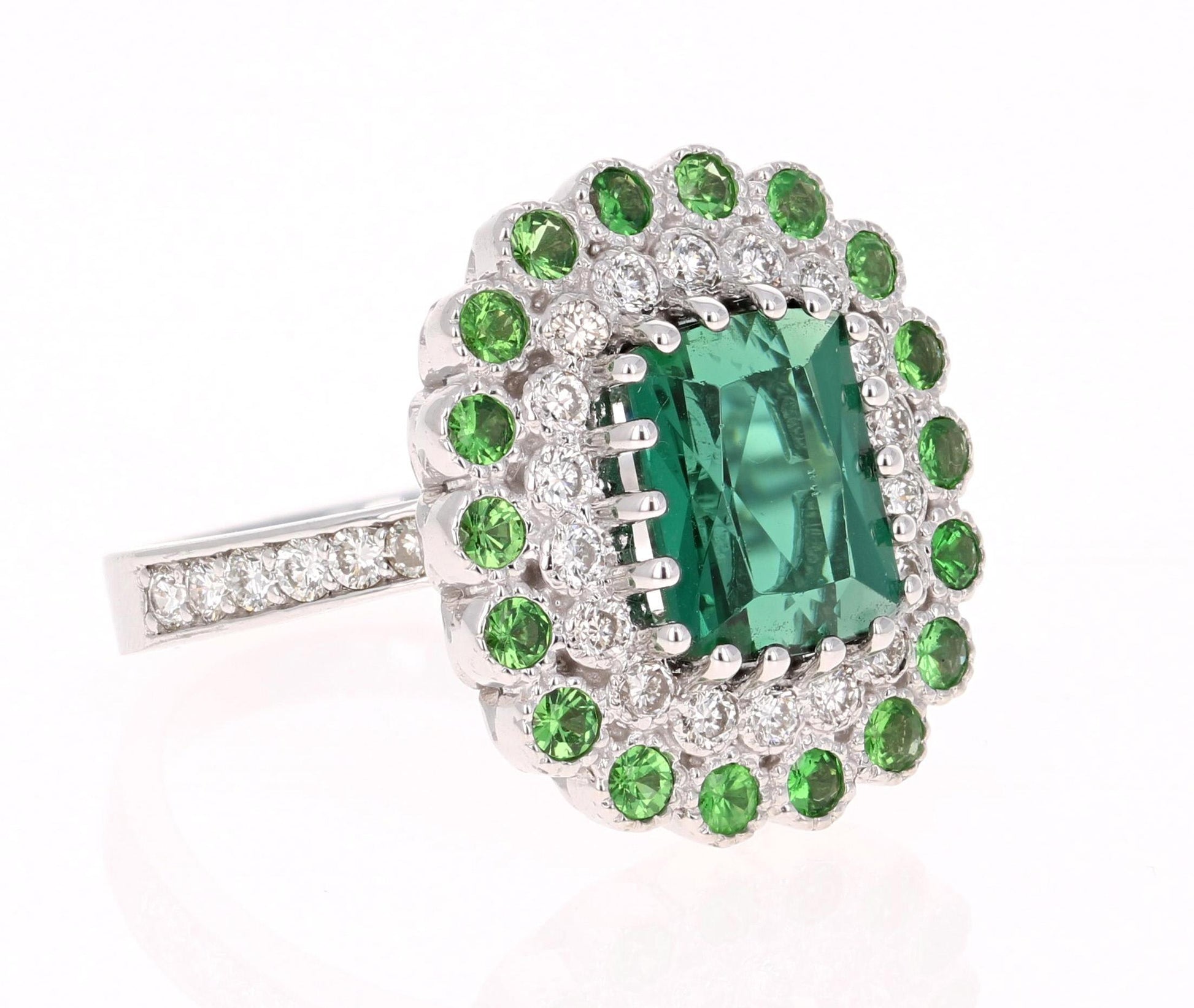 4.06 Carat Natural Tourmaline Diamond 14 Karat White Gold Cocktail Ring