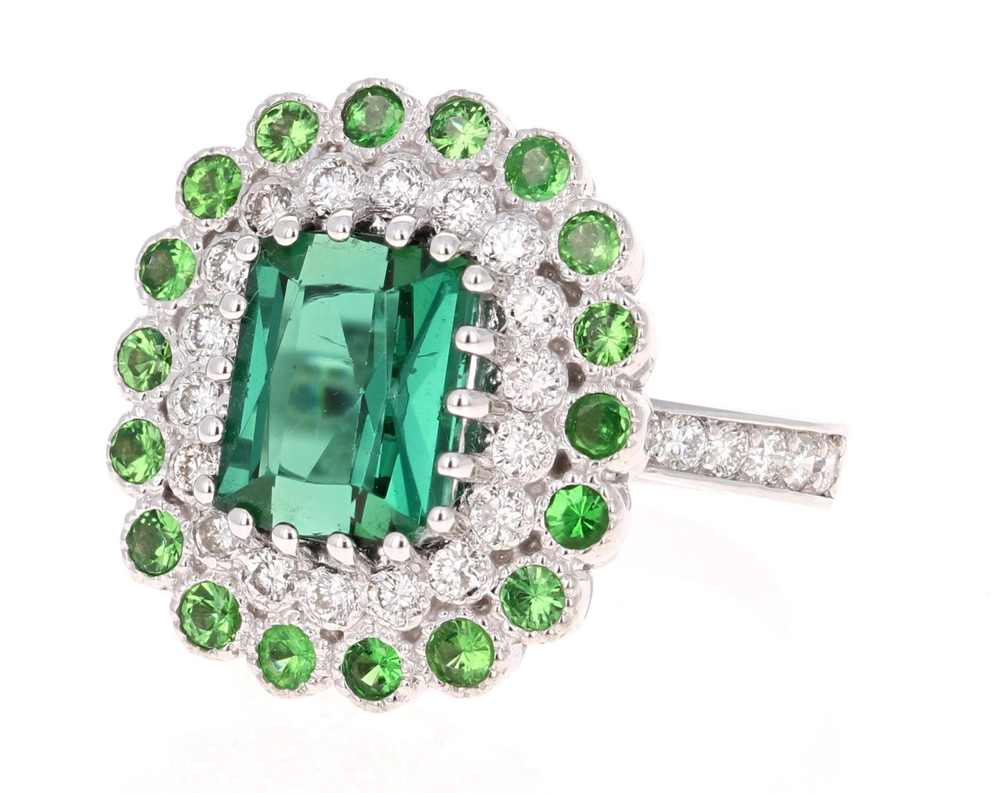 4.06 Carat Natural Tourmaline Diamond 14 Karat White Gold Cocktail Ring