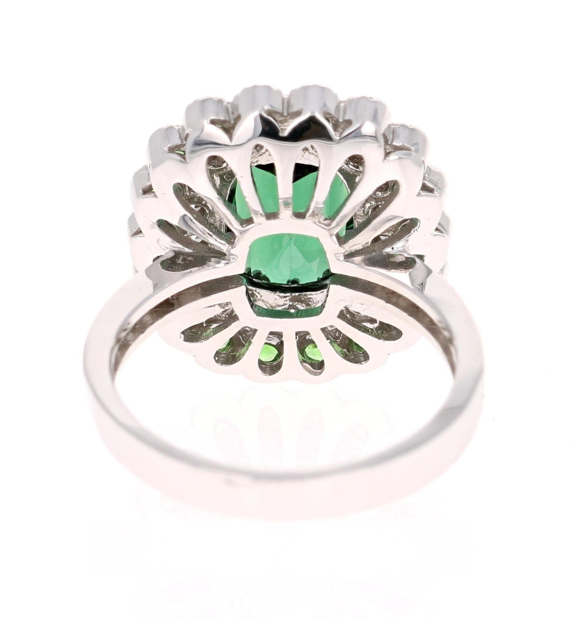 4.06 Carat Natural Tourmaline Diamond 14 Karat White Gold Cocktail Ring