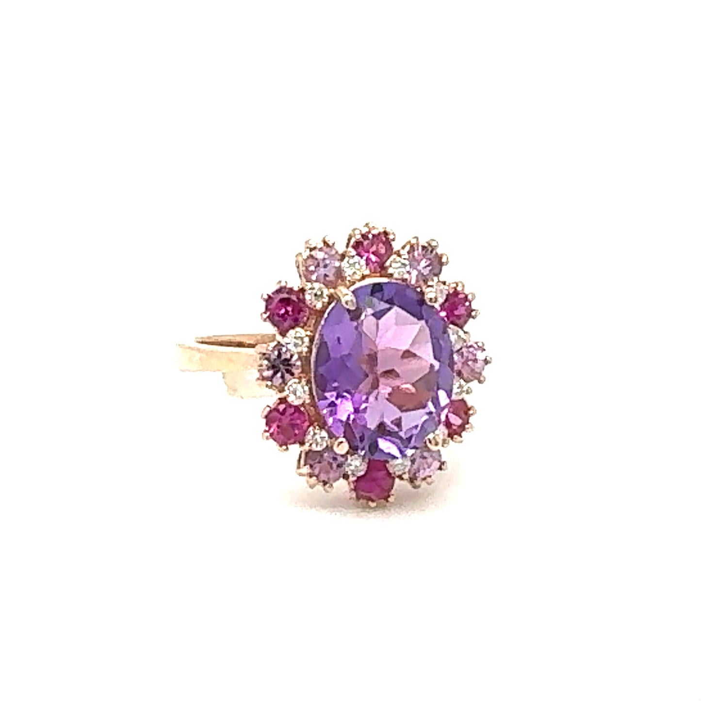 4.09 Carat Amethyst Pink Sapphire Diamond Rose Gold Cocktail Ring