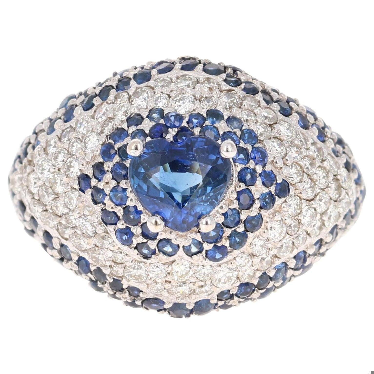 Roshe Jewels, Sapphire Ring with Diamond 18K White Gold Cocktail Ring, 4.17 Cts.