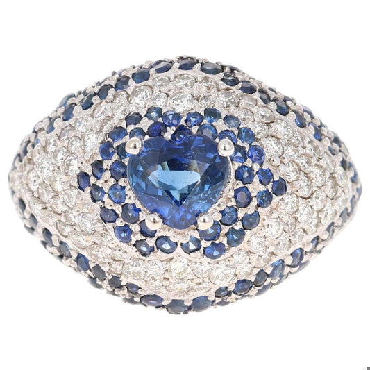 Roshe Jewels, Sapphire Ring with Diamond 18K White Gold Cocktail Ring, 4.17 Cts.
