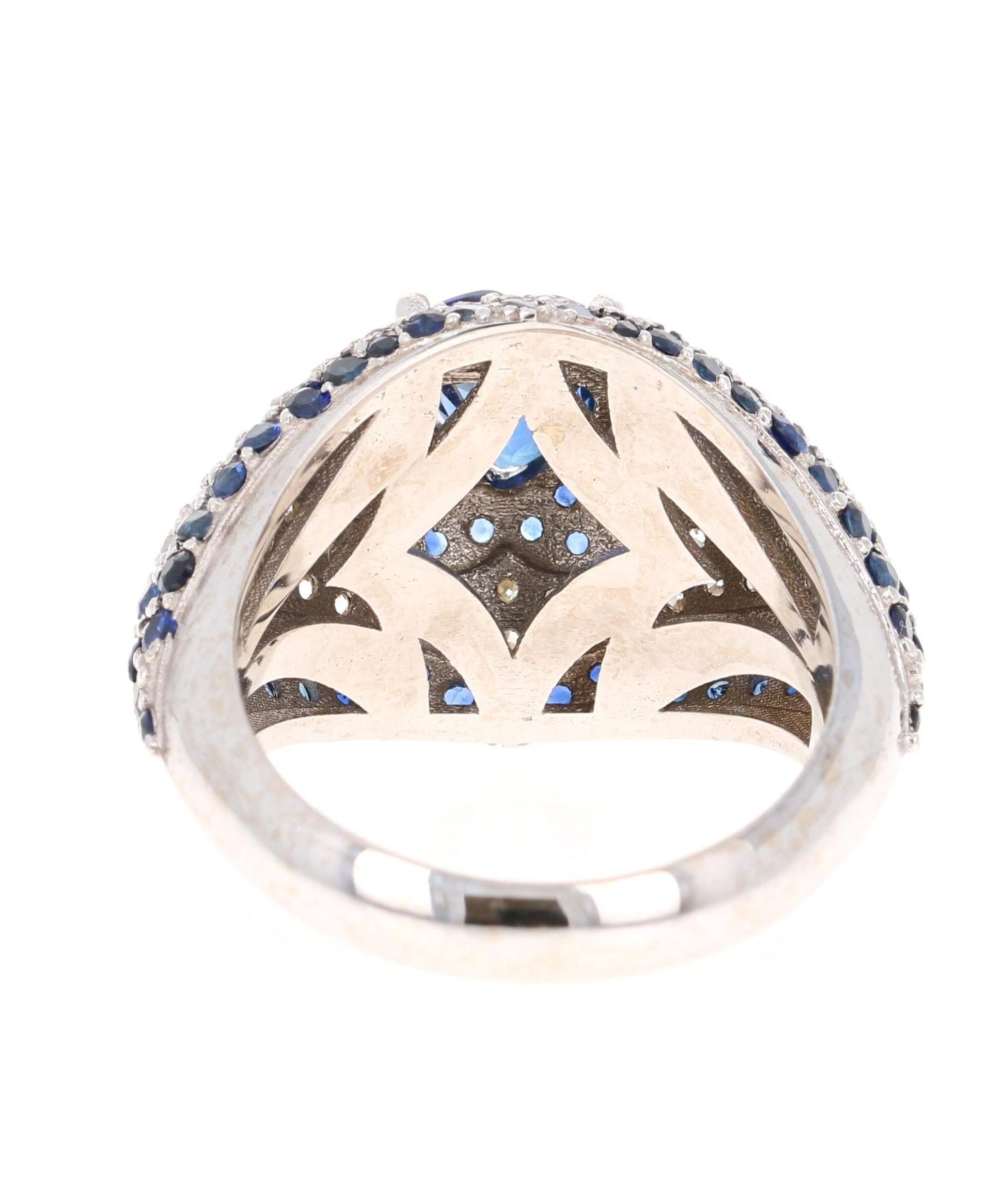 Roshe Jewels, Sapphire Ring with Diamond 18K White Gold Cocktail Ring, 4.17 Cts.