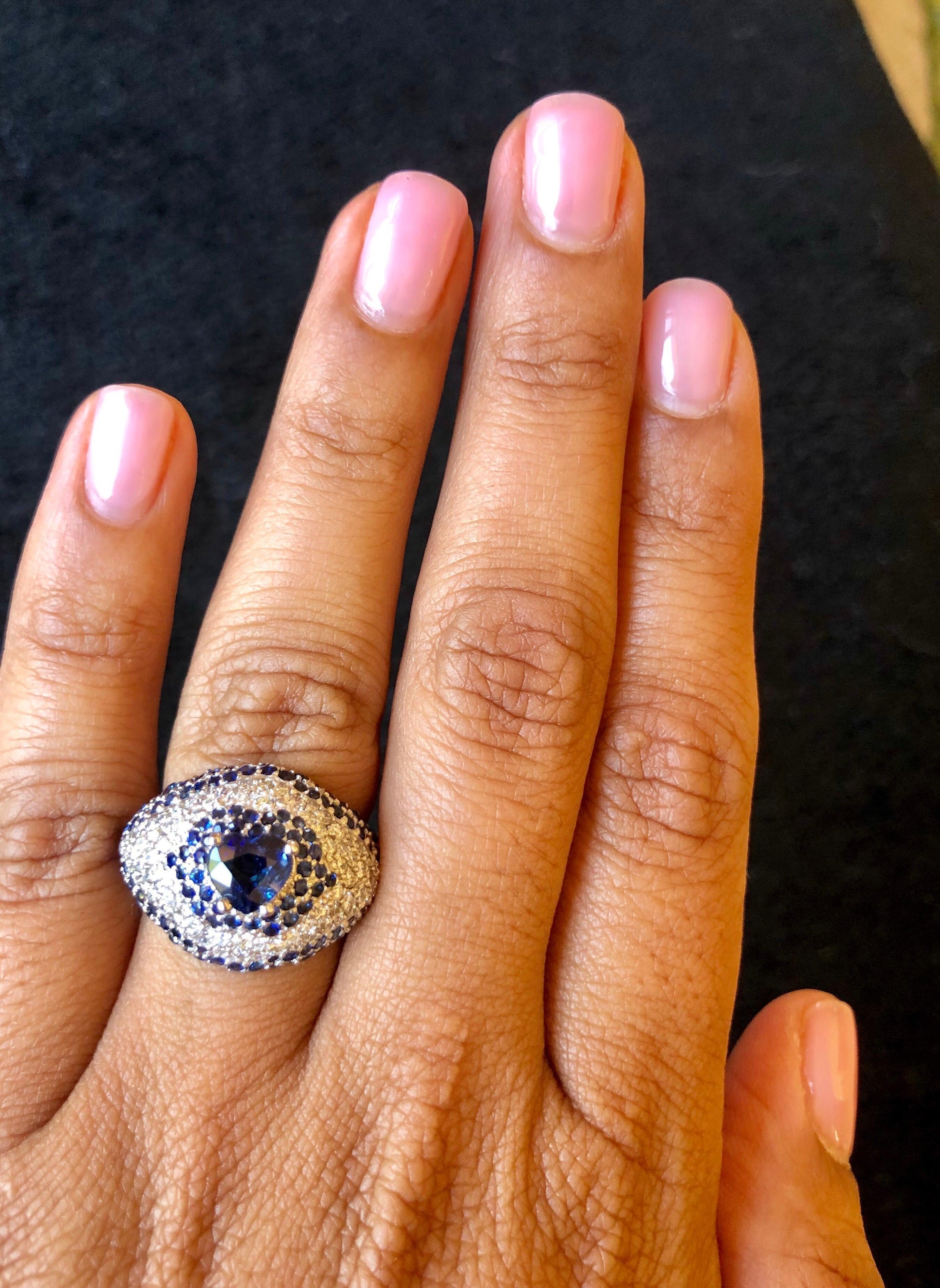 Roshe Jewels, Sapphire Ring with Diamond 18K White Gold Cocktail Ring, 4.17 Cts.