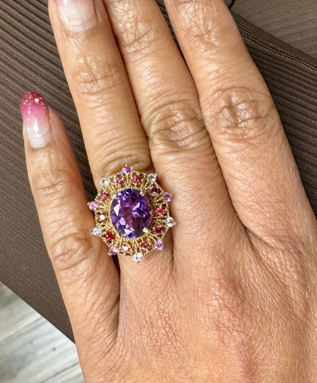 4.25 Carat Oval Cut Amethyst Sapphire Rose Gold Cocktail Ring