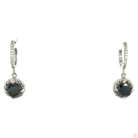 4.33 Carat Black Diamond White Diamond White Gold Dangle Earrings