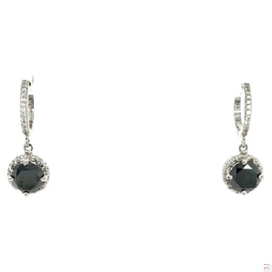 4.33 Carat Black Diamond White Diamond White Gold Dangle Earrings