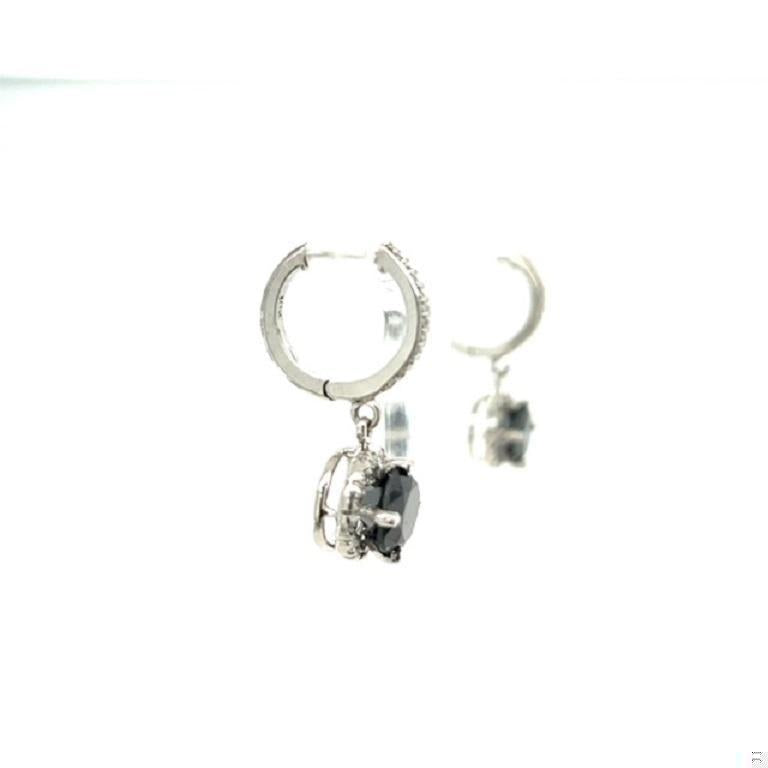 4.33 Carat Black Diamond White Diamond White Gold Dangle Earrings