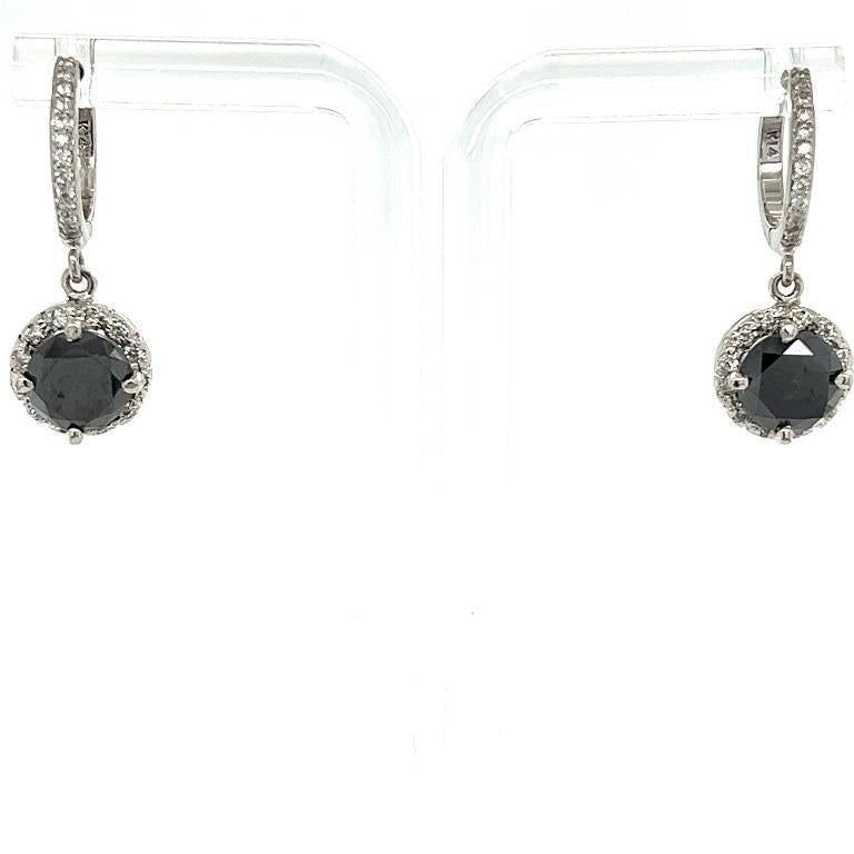 4.33 Carat Black Diamond White Diamond White Gold Dangle Earrings