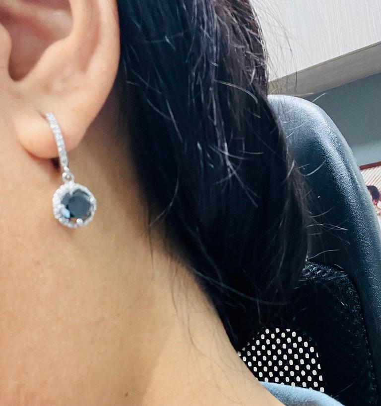4.33 Carat Black Diamond White Diamond White Gold Dangle Earrings