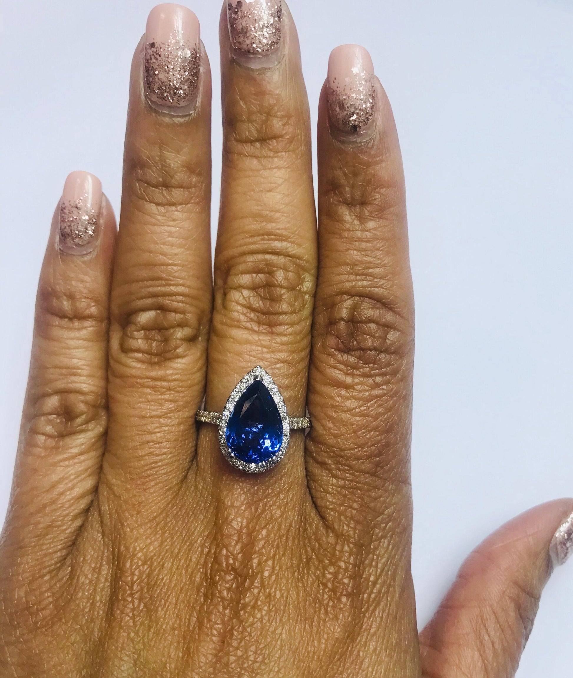 4.36 Carat Tanzanite Diamond 18 Karat White Gold Cocktail Ring