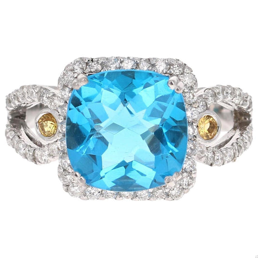 4.61 Carat Blue Topaz Sapphire Diamond White Gold Cocktail Ring