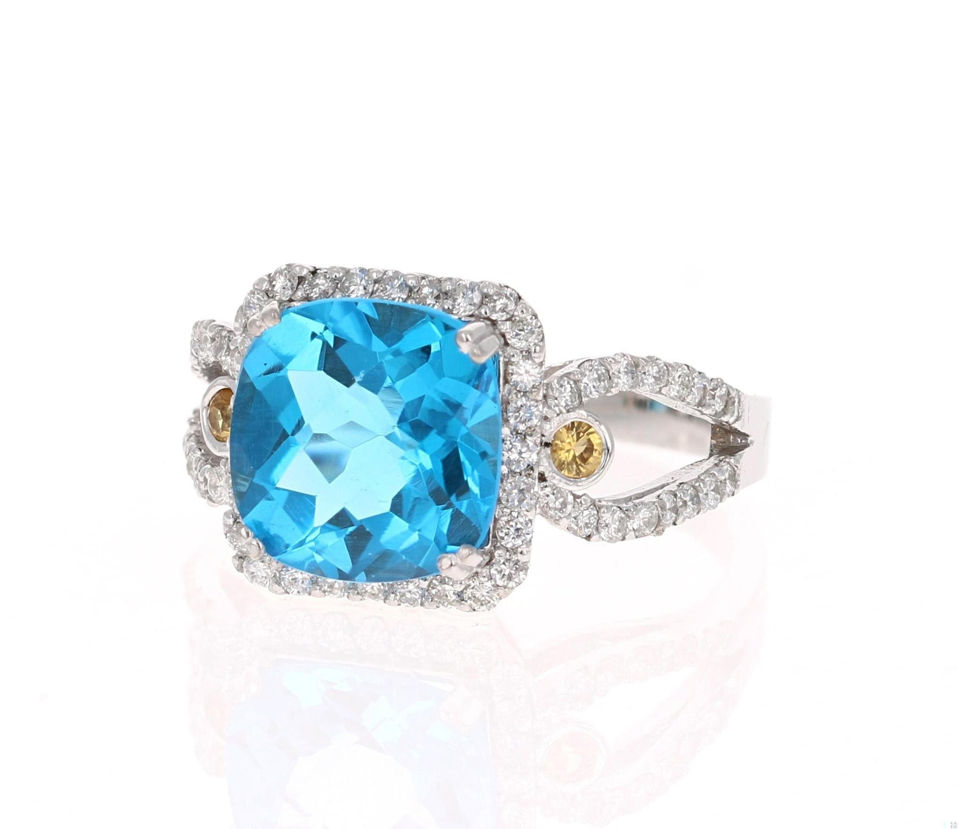 4.61 Carat Blue Topaz Sapphire Diamond White Gold Cocktail Ring