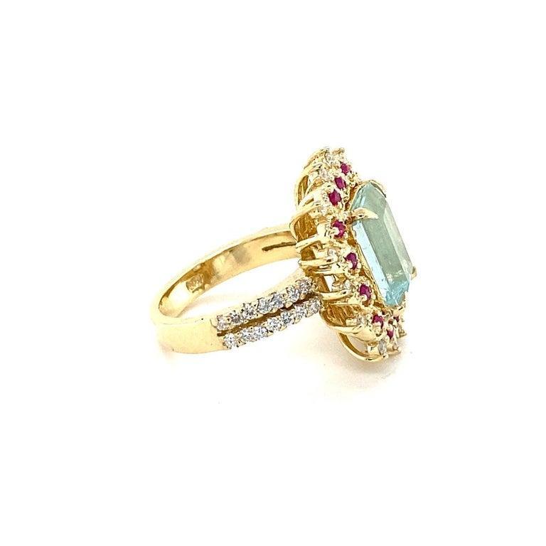 4.90 Ct Aquamarine, Pink Sapphire, Diamond 14 Karat Yellow Gold Cocktail Ring