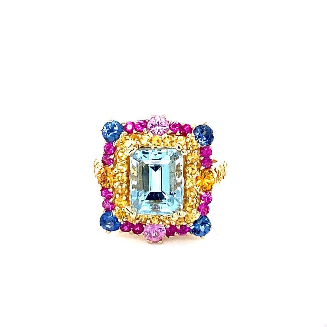5.09 Carat Aquamarine Sapphire Yellow Gold Cocktail Ring
