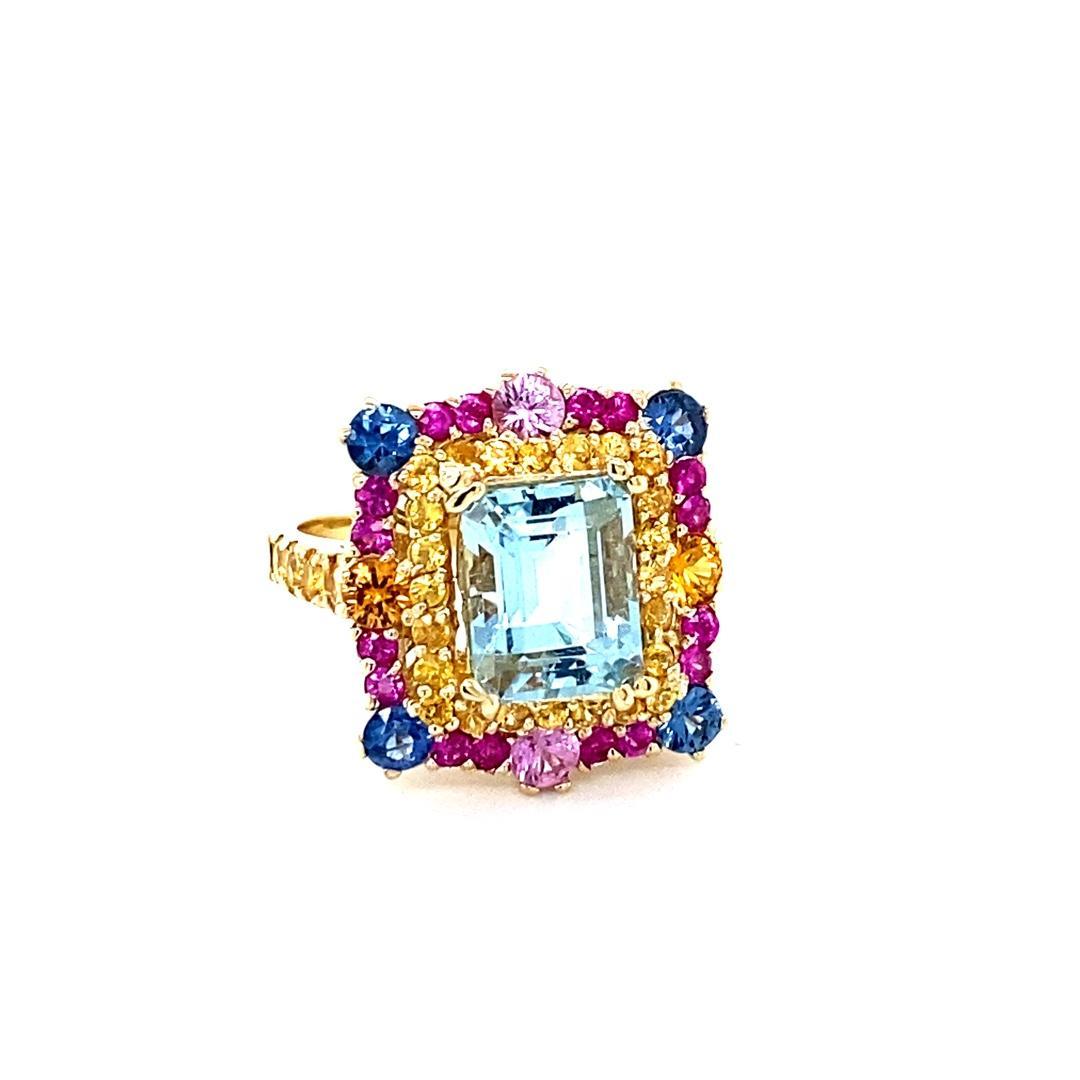 5.09 Carat Aquamarine Sapphire Yellow Gold Cocktail Ring