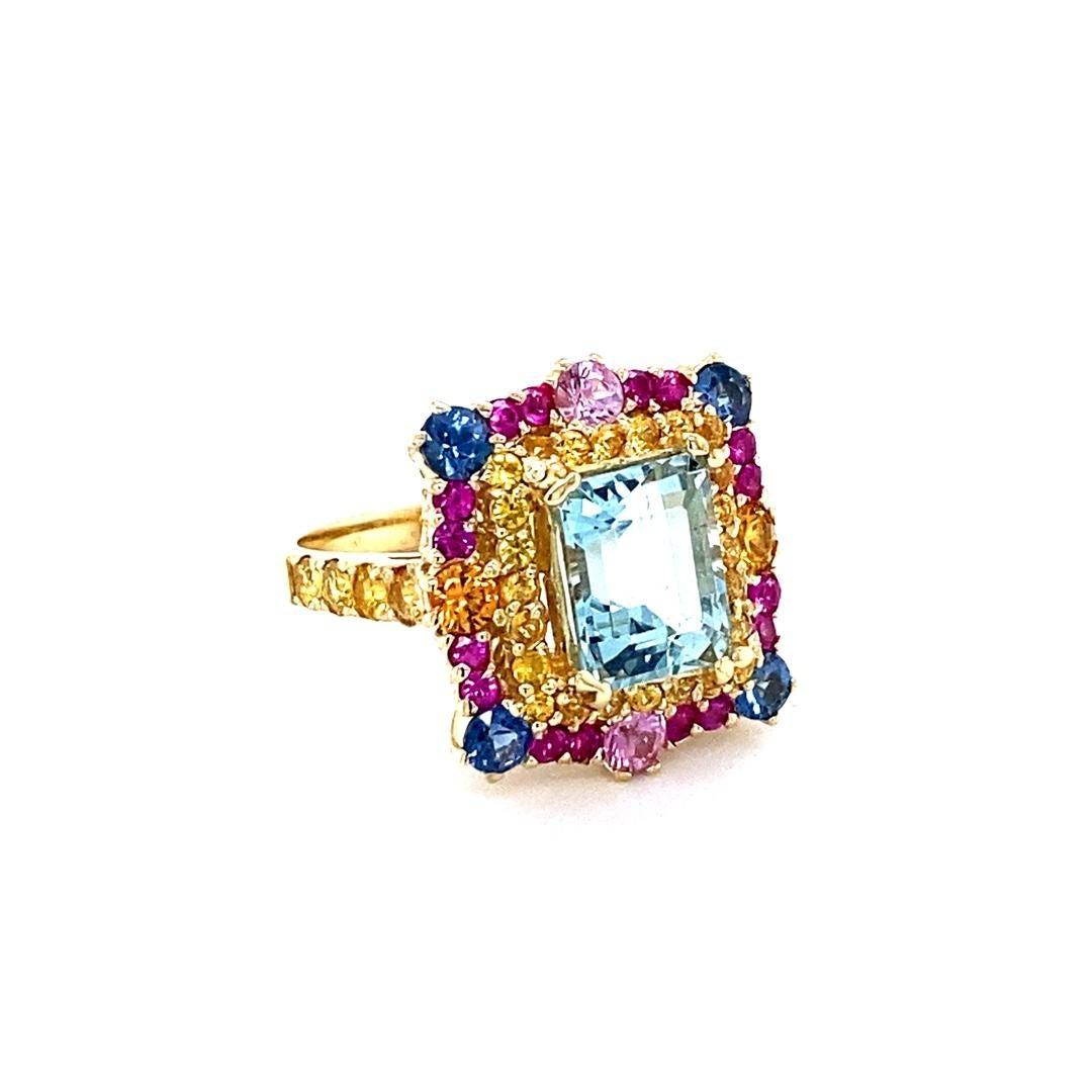 5.09 Carat Aquamarine Sapphire Yellow Gold Cocktail Ring