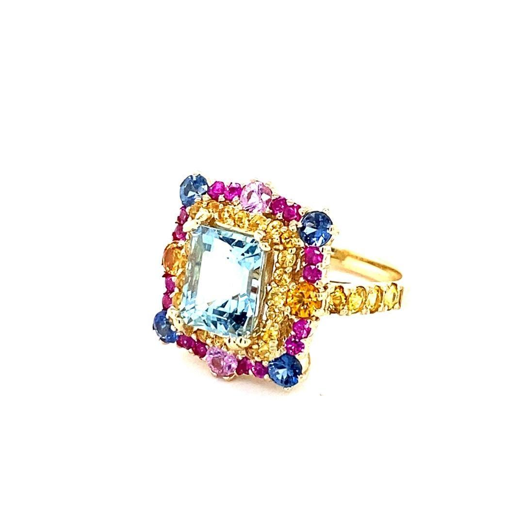 5.09 Carat Aquamarine Sapphire Yellow Gold Cocktail Ring