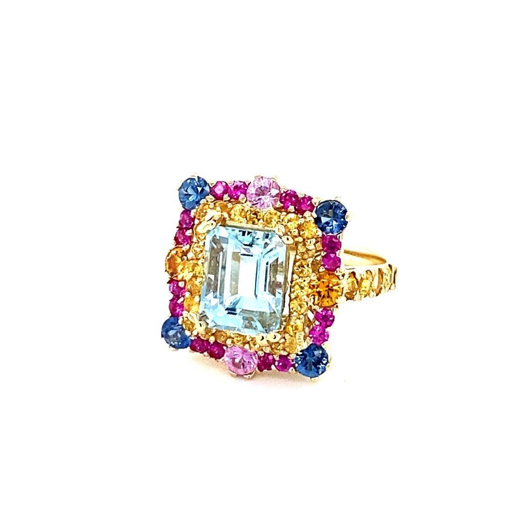 5.09 Carat Aquamarine Sapphire Yellow Gold Cocktail Ring