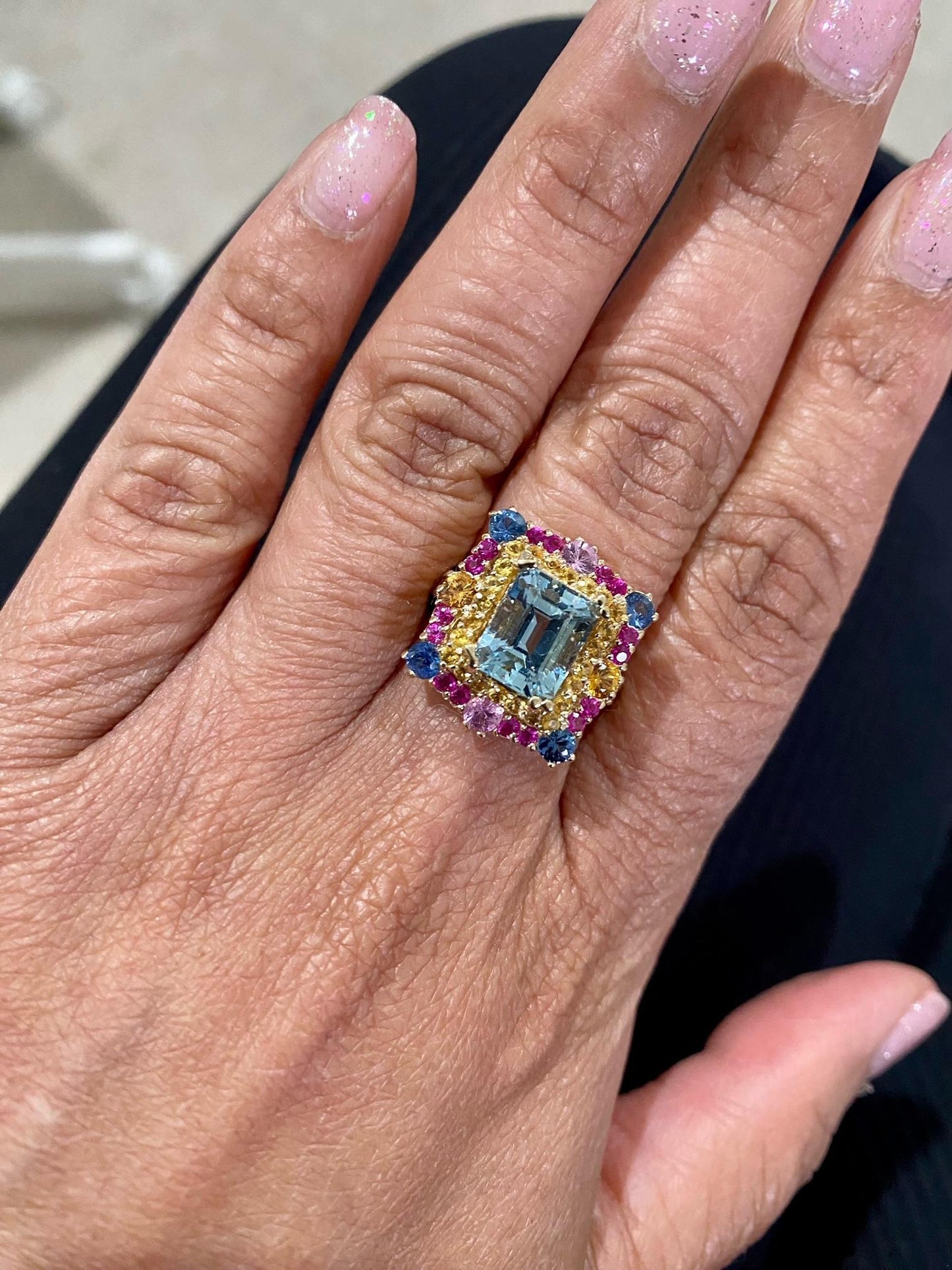 5.09 Carat Aquamarine Sapphire Yellow Gold Cocktail Ring
