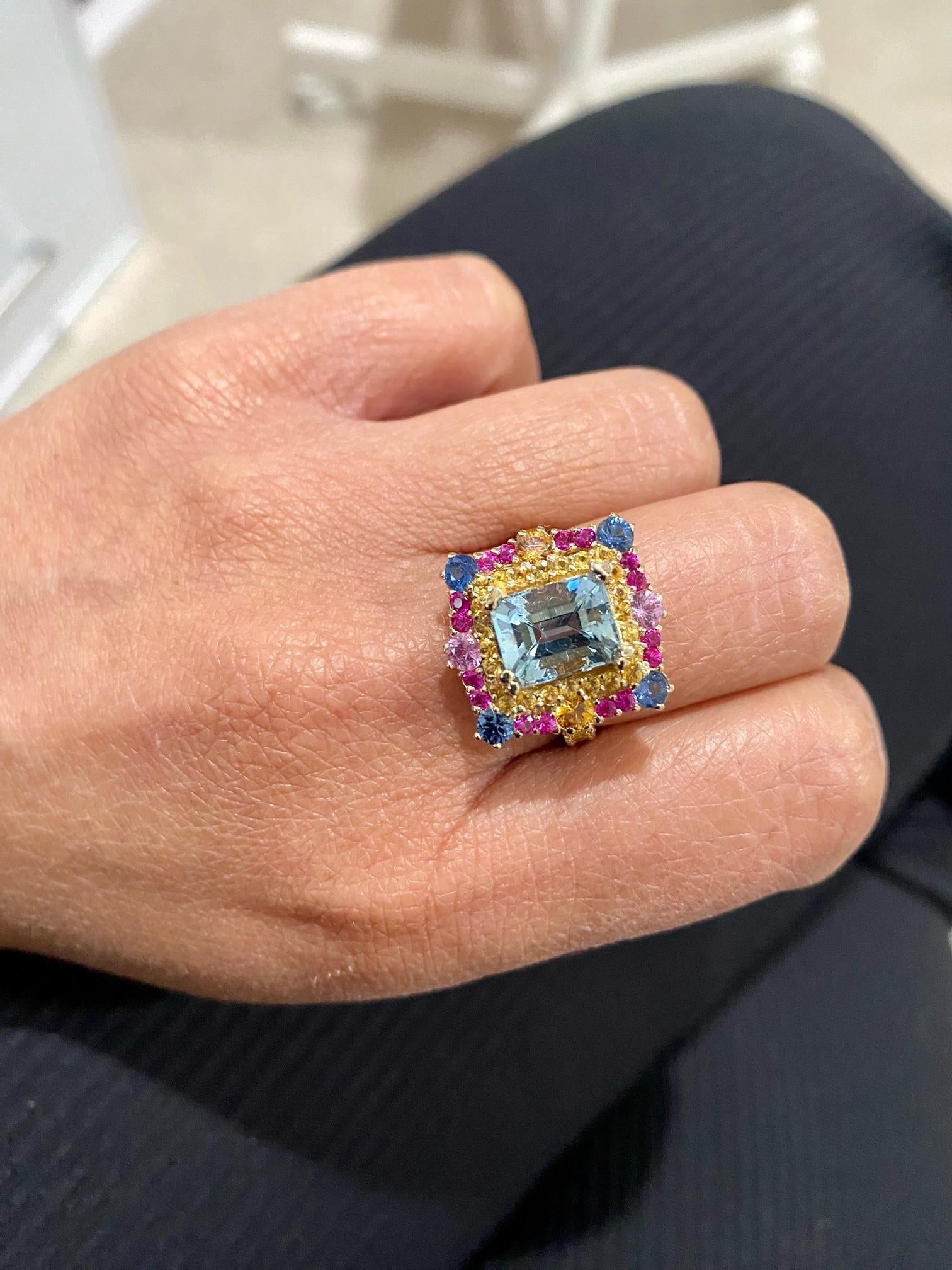 5.09 Carat Aquamarine Sapphire Yellow Gold Cocktail Ring