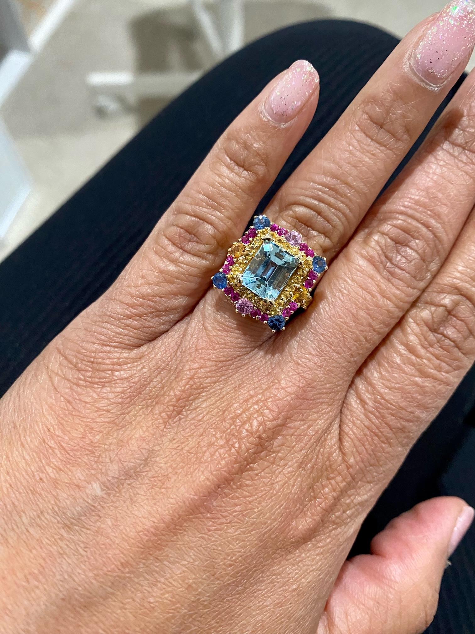 5.09 Carat Aquamarine Sapphire Yellow Gold Cocktail Ring